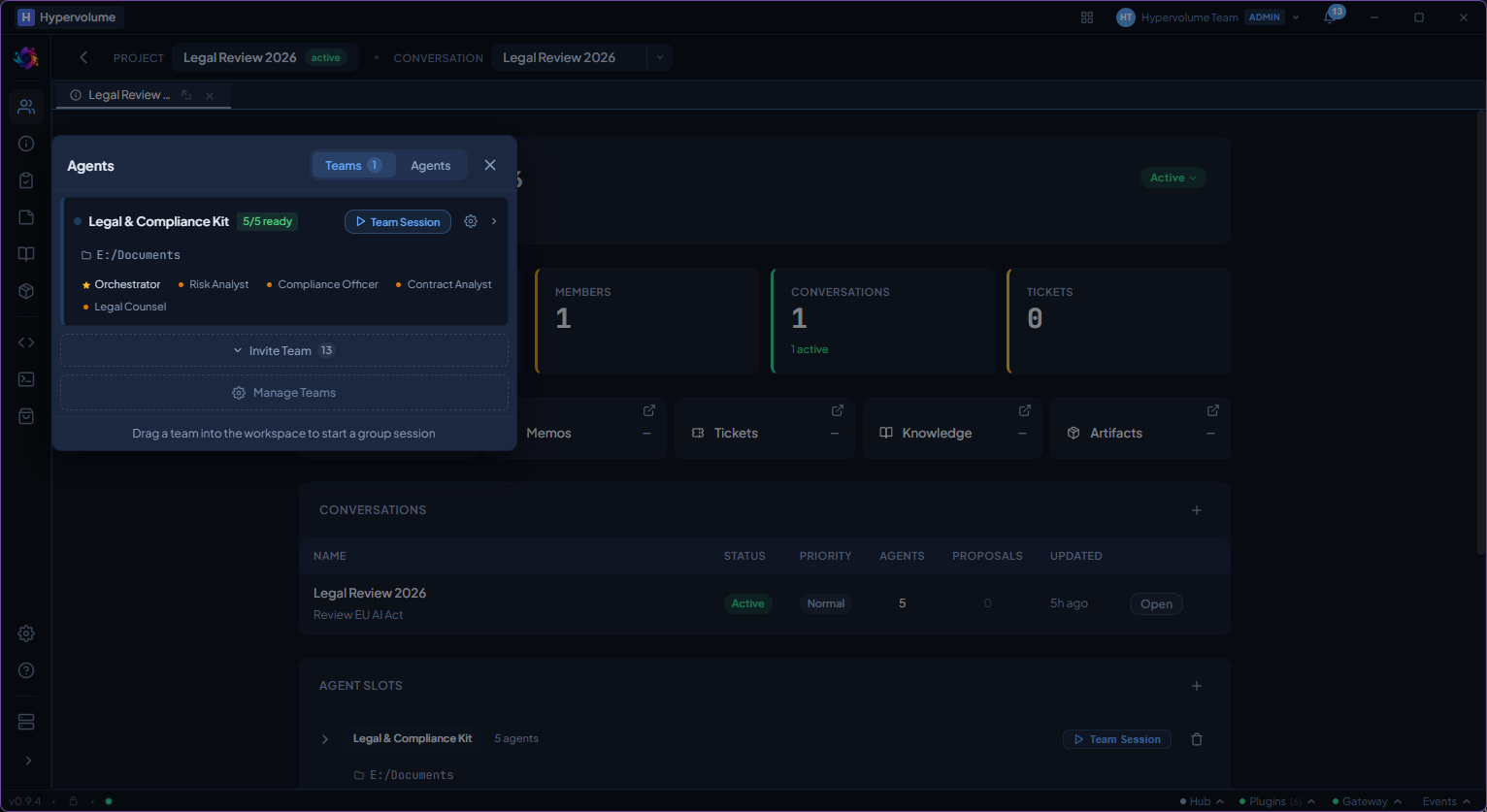 Team selector showing teams already invited to the project
