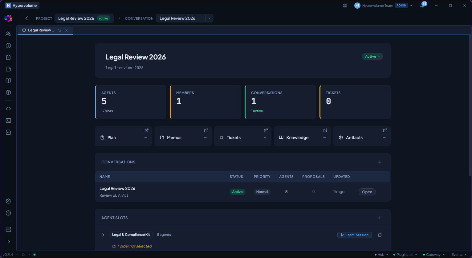 Project workspace showing agents, conversations, and tools