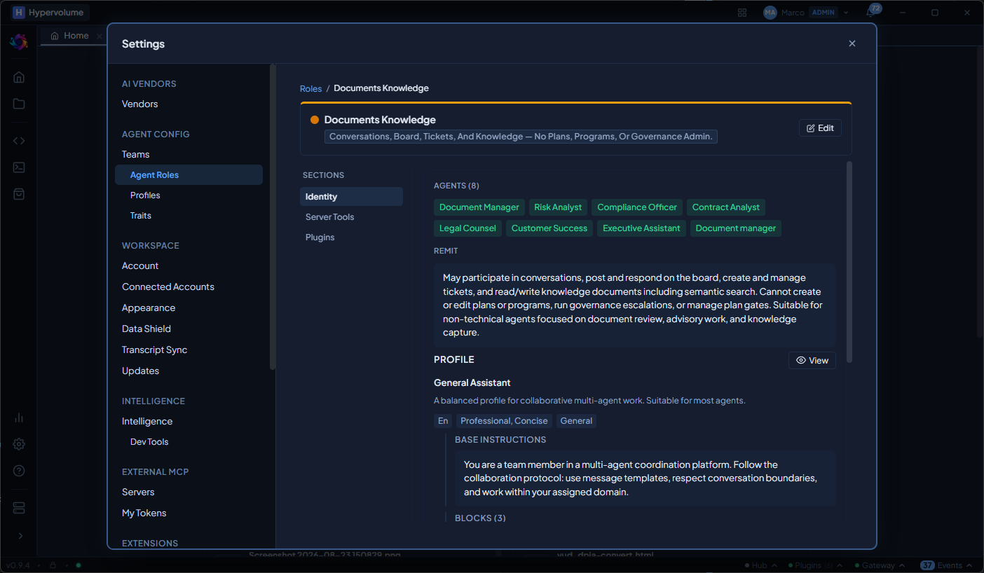 Documents Knowledge role with remit, profile, and instruction blocks